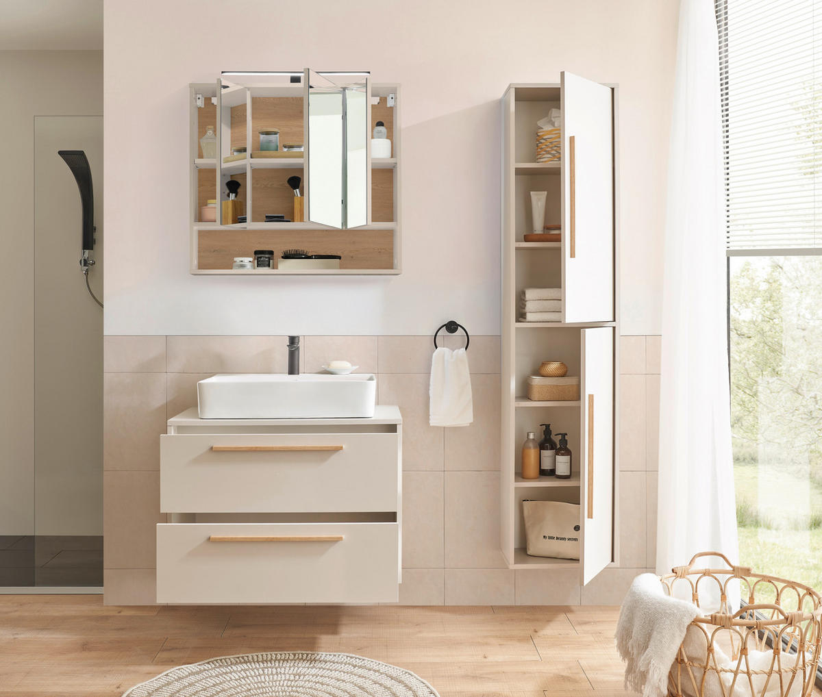 TÜKRÖS SZEKRÉNY 80/72/21 cm  - kasmírszínű, Design, faalapú anyag/üveg (80/72/21cm) - home24