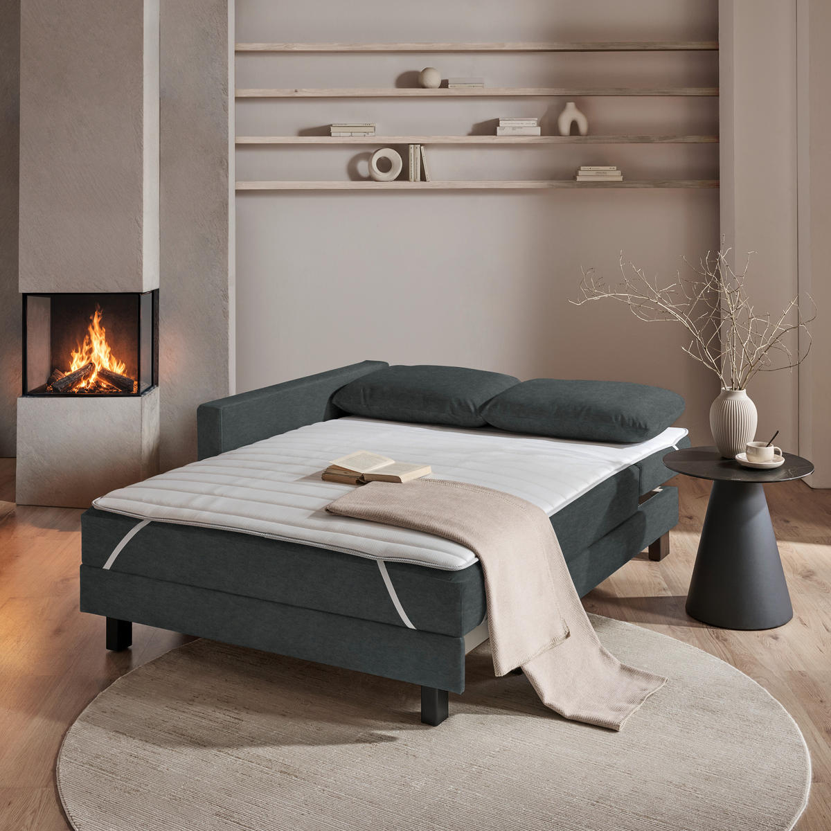 LIEGE  in Velours Anthrazit  - Eiche dunkel/Anthrazit, MODERN, Holz/Textil (137/72/155cm) - Joka