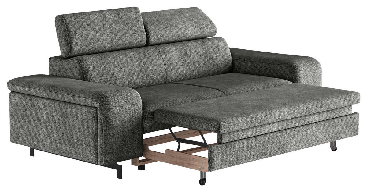 3-SITZER-SOFA in Chenille Grau  - Schwarz/Grau, Textil/Metall (217/81/100cm) - MID.YOU