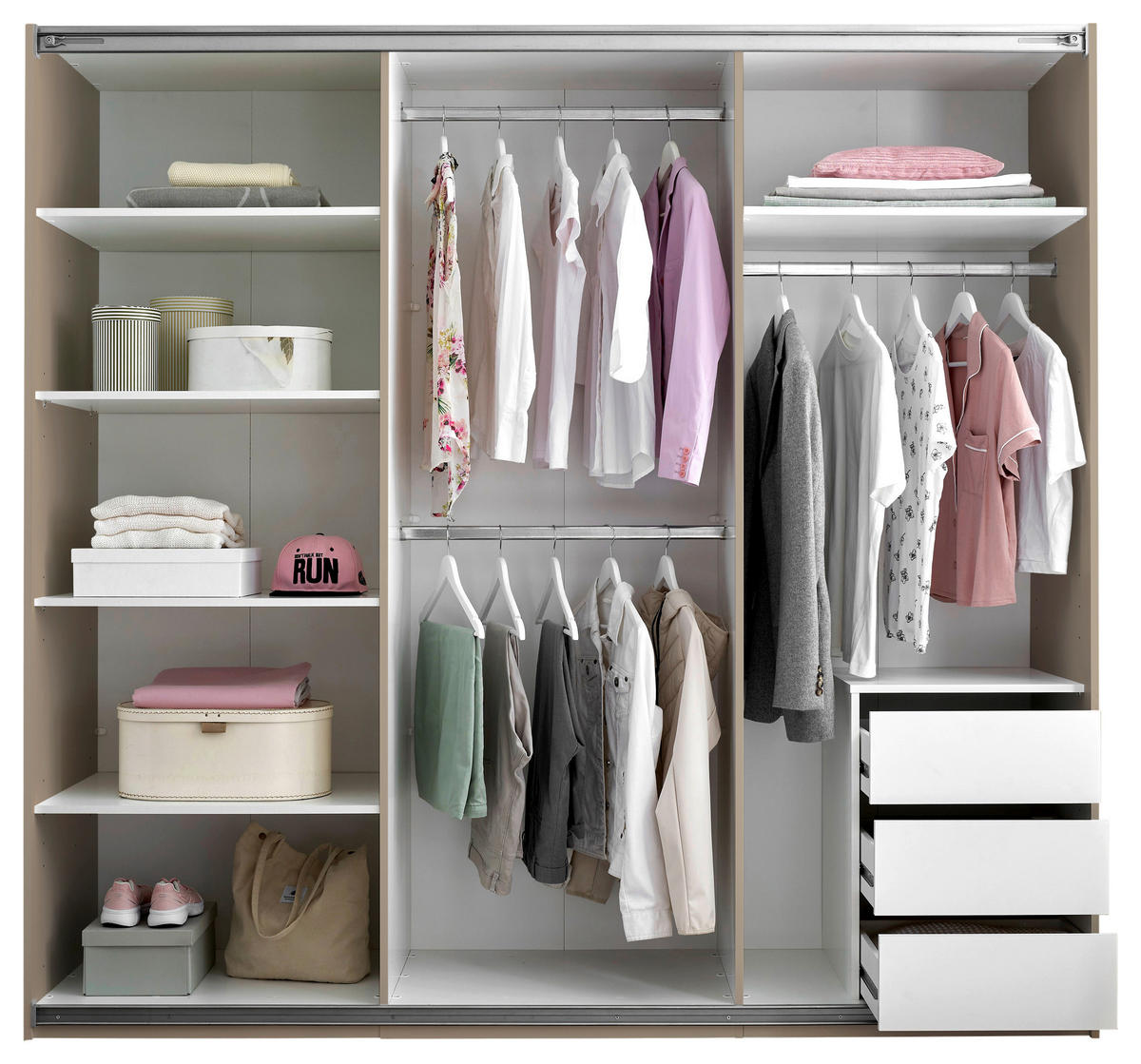 SCHWEBETÜRENSCHRANK 215/204/60 cm 3-türig Kaschmir  - Kaschmir/Schwarz, KONVENTIONELL, Glas/Holzwerkstoff (215/204/60cm) - Boxxx