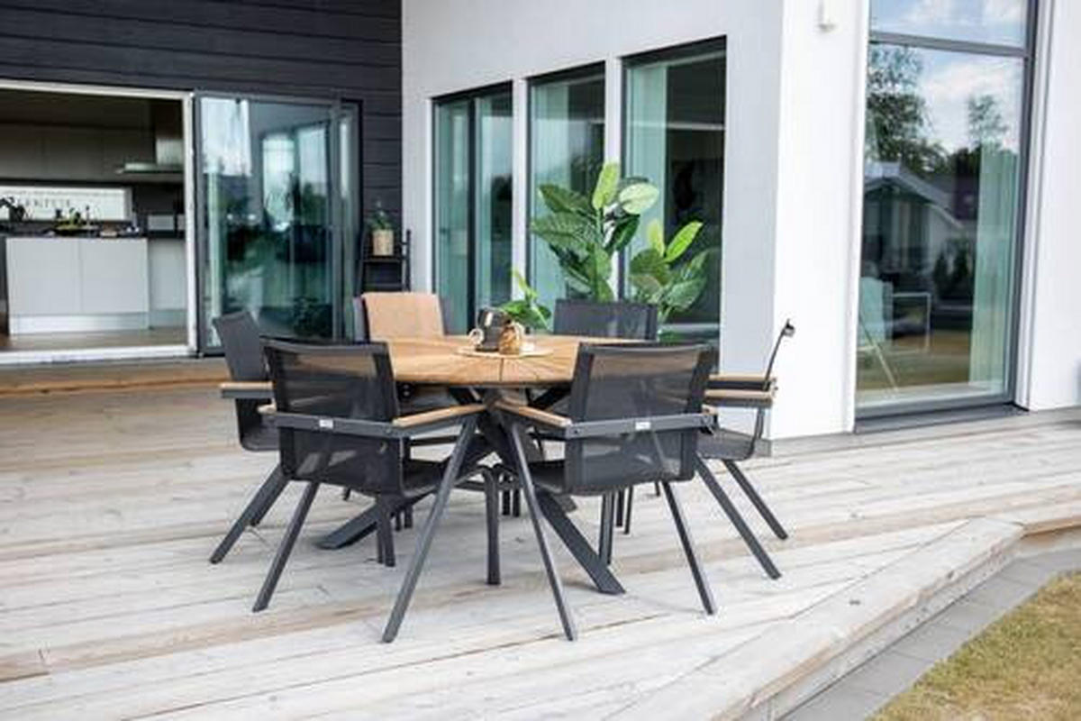 UTEBORD metall, trä ja rund  - svart/naturfärgad, Basics, metall/trä (140/140/75cm) - Gardenson
