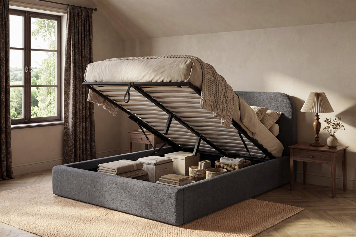 POLSTERBETT Lattenrost, Bettkasten Grau 140/200 cm  - Schwarz/Naturfarben, MODERN, Holz/Kunststoff (140/200cm) - Livetastic