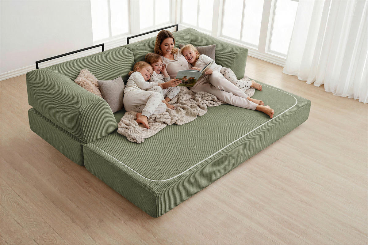 SCHLAFSOFA Cord Salbeigrün  - Salbeigrün, KONVENTIONELL, Textil/Metall (200/77/80cm) - Carryhome