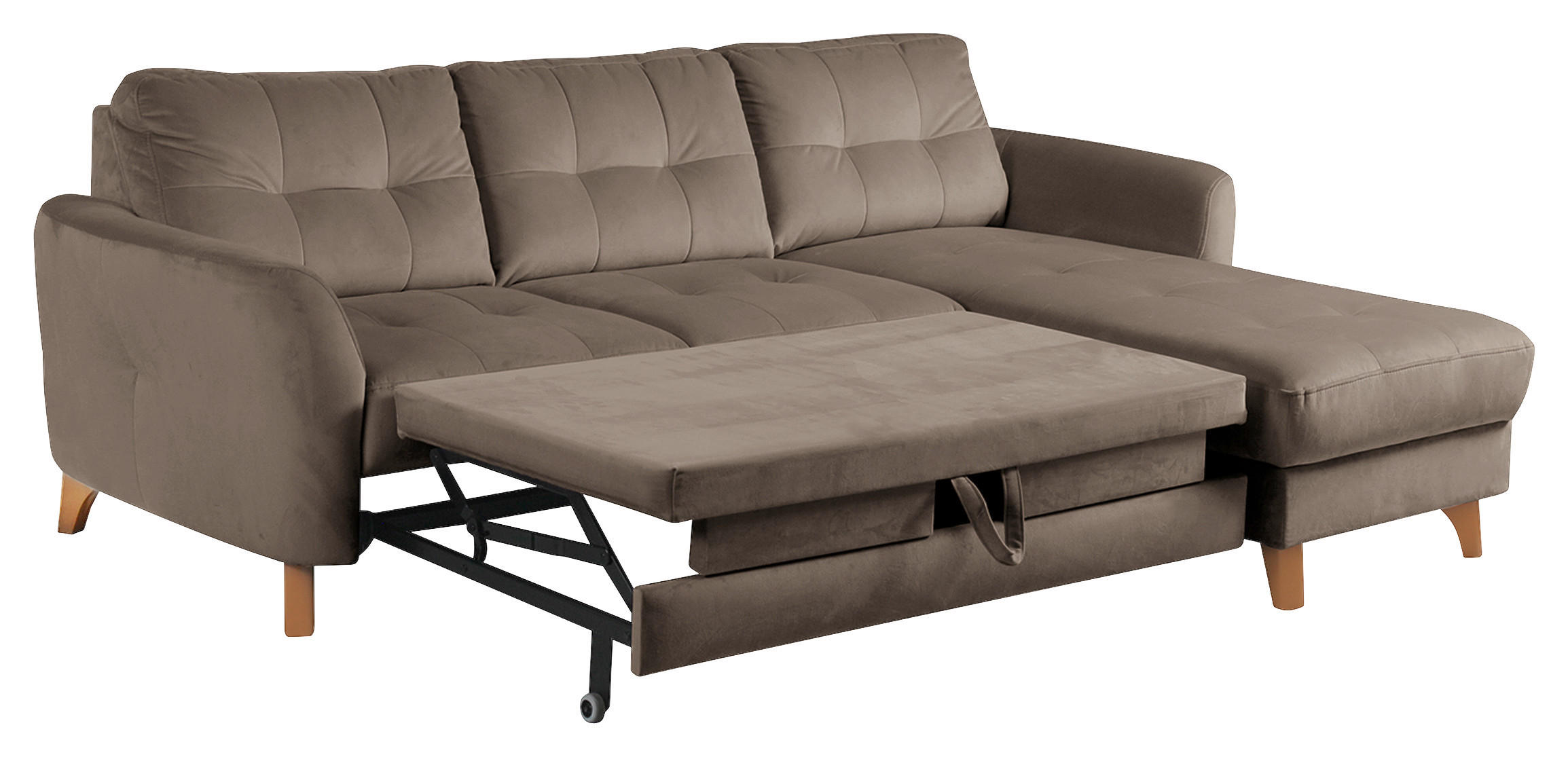 ECKSOFA Beige Samt  - Beige/Buchefarben, Design, Holz/Textil (238/168cm) - Livetastic