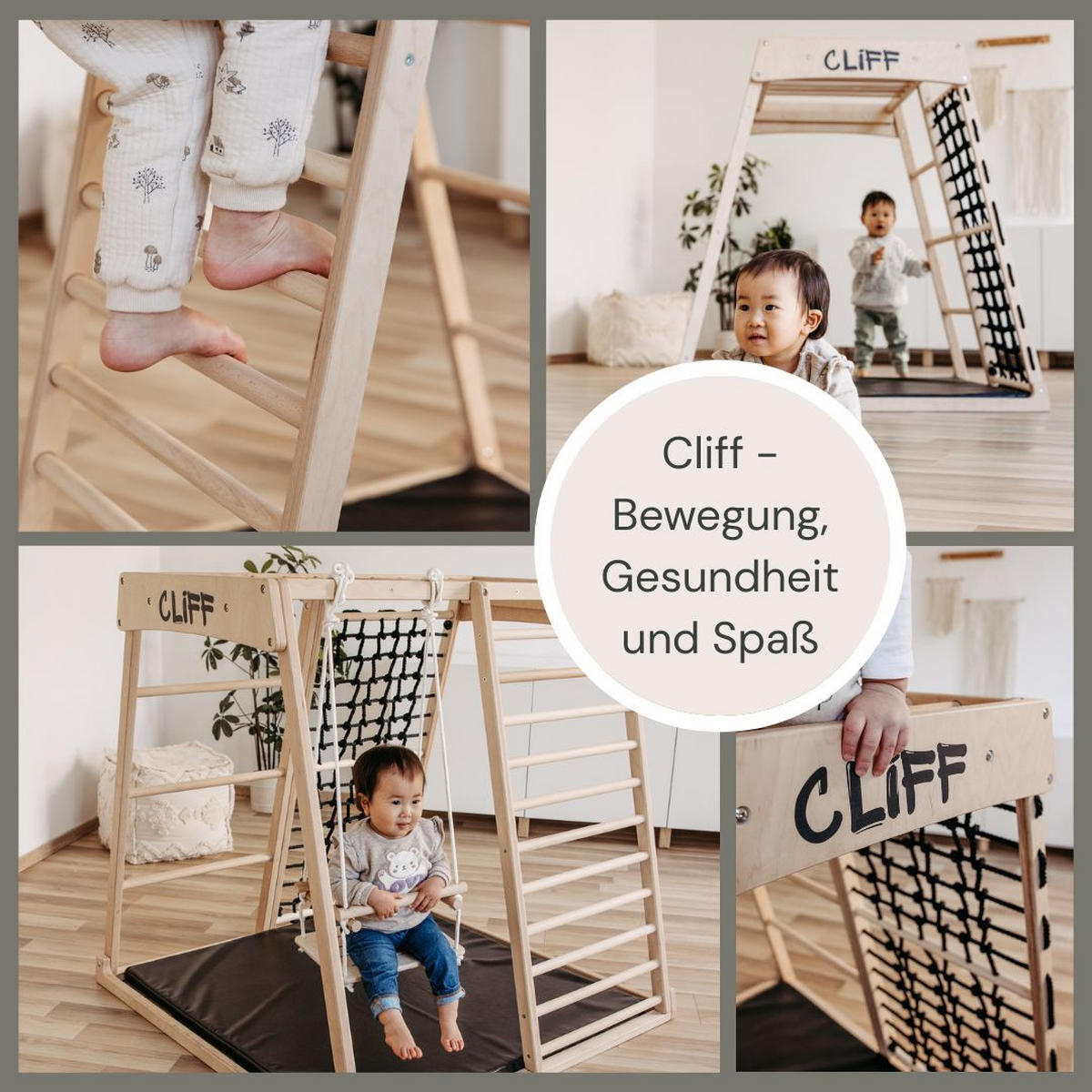 KLETTERGERÜST - Schwarz/Weiß, Basics, Holz (113/115/110cm) - CLIFF