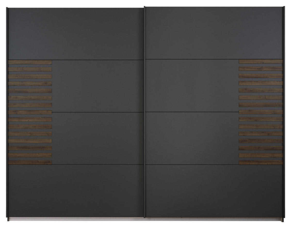 SCHWEBETÜRENSCHRANK in Dunkelgrau, Eiche dunkel  - Eiche dunkel/Dunkelgrau, Modern, Holzwerkstoff/Metall (271/210/62cm) - Rauch Möbel