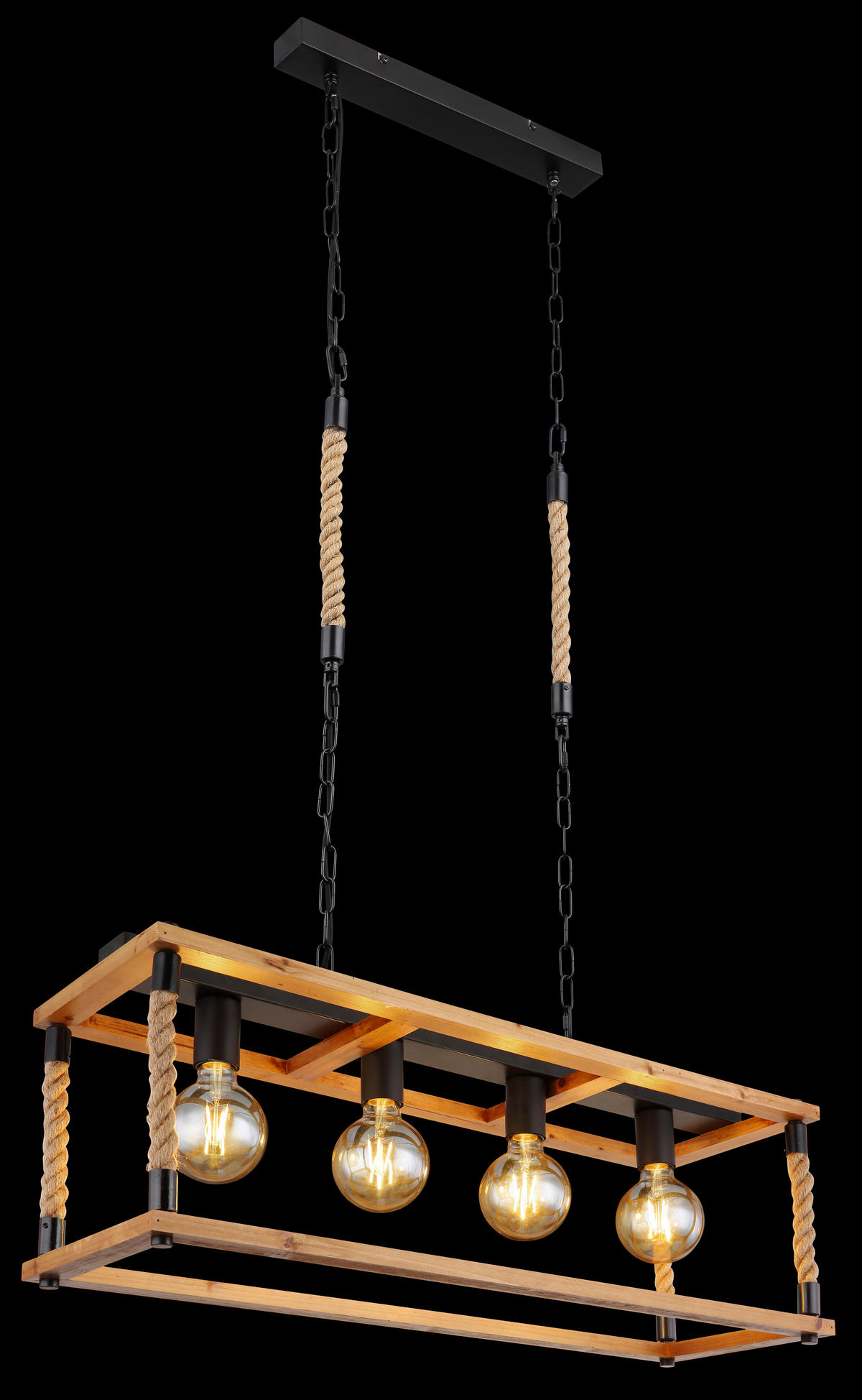 HÄNGELEUCHTE Vernon 80/25/120 cm   - Schwarz/Braun, Natur, Naturmaterialien/Holz (80/25/120cm) - Globo