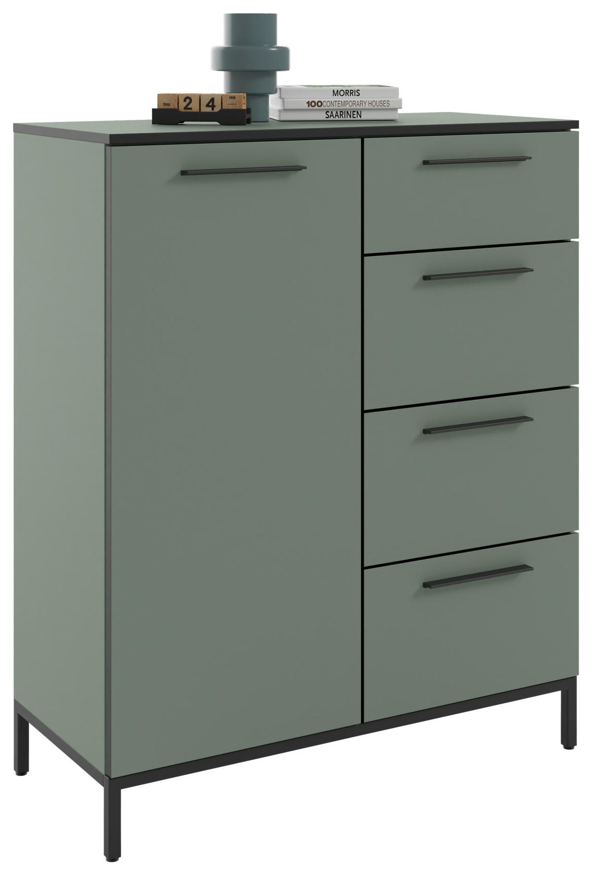 KOMMODE Soul  in 90/111/40 cm  - Schilfgrün/Schwarz, MODERN, Holzwerkstoff/Metall (90/111/40cm)