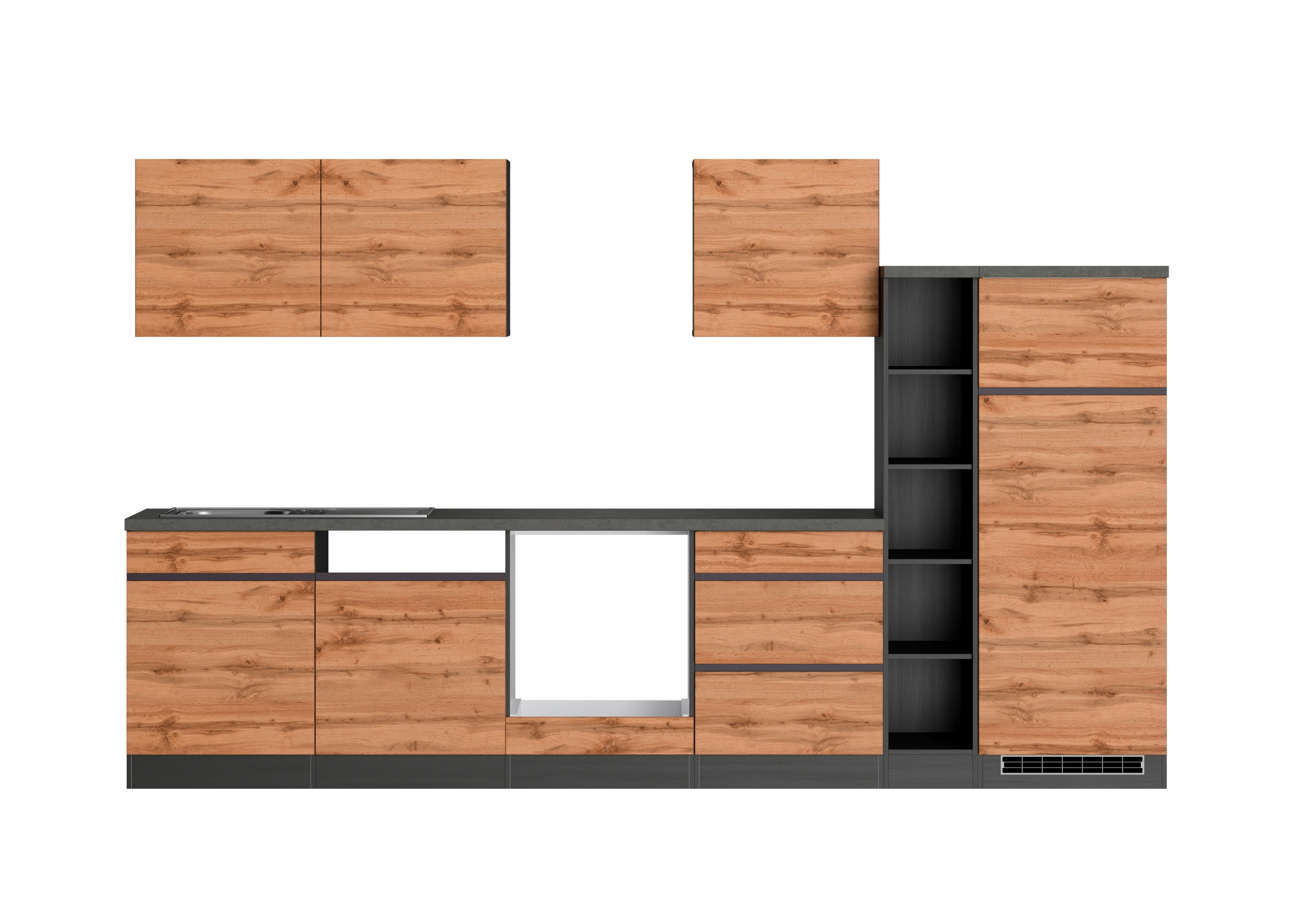 KÜCHENLEERBLOCK 330 cm in Eiche Wotan - Eiche Wotan, Design, Holzwerkstoff (330cm) - Held