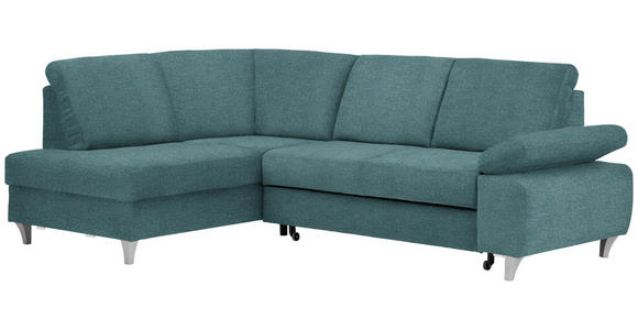 ECKSOFA in Flachgewebe Türkis  - Türkis/Silberfarben, KONVENTIONELL, Holz/Textil (186/255cm) - Cantus