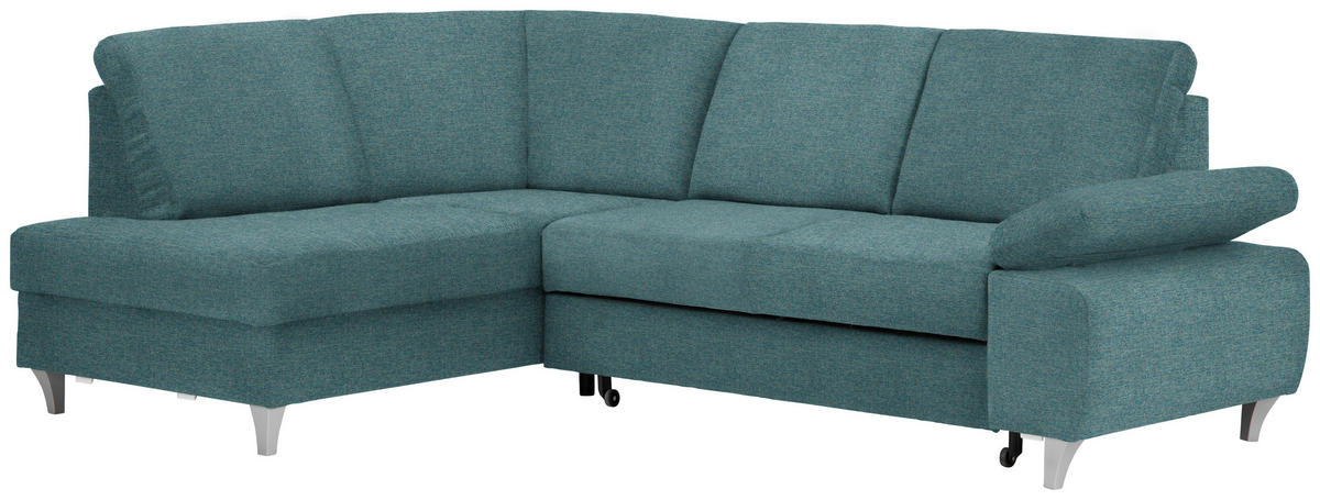 ECKSOFA in Flachgewebe Türkis  - Türkis/Silberfarben, Konventionell, Holz/Textil (186/255cm) - Cantus