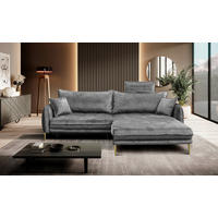 ECKSOFA Grau Velours  - Goldfarben/Grau, Design, Textil/Metall (264/196cm) - MID.YOU