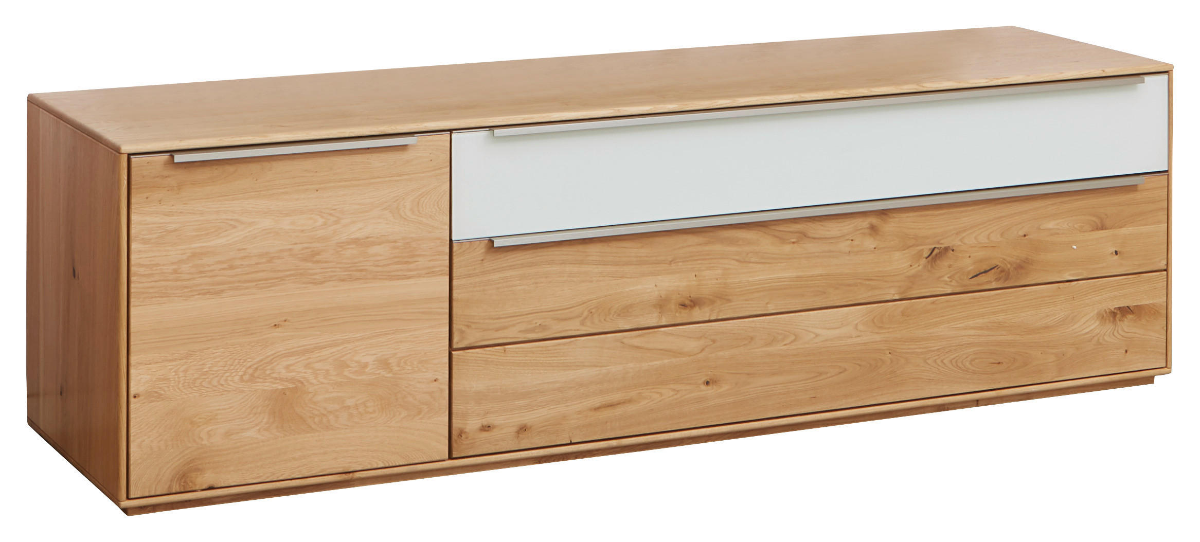 LOWBOARD Weiß, Eichefarben  182/54/50 cm  - Eichefarben/Silberfarben, Design, Glas/Holz (182/54/50cm) - Waldwelt