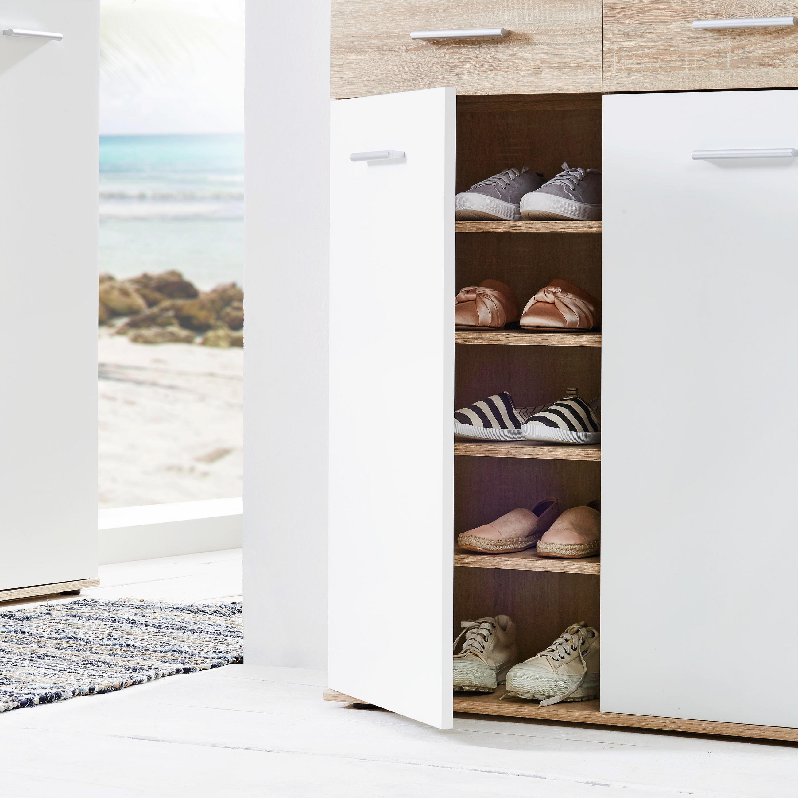 SCHUHSCHRANK - Eichefarben/Silberfarben, Design, Holzwerkstoff/Kunststoff (90/195/35cm) - XORA