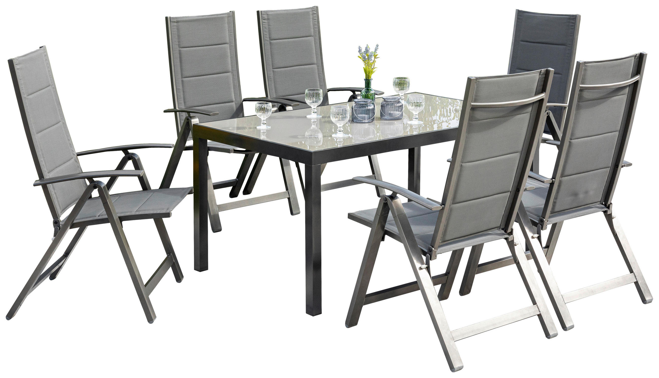 GARTENSET Aluminium  - Dunkelgrau/Graphitfarben, KONVENTIONELL, Glas/Textil - Gardenson