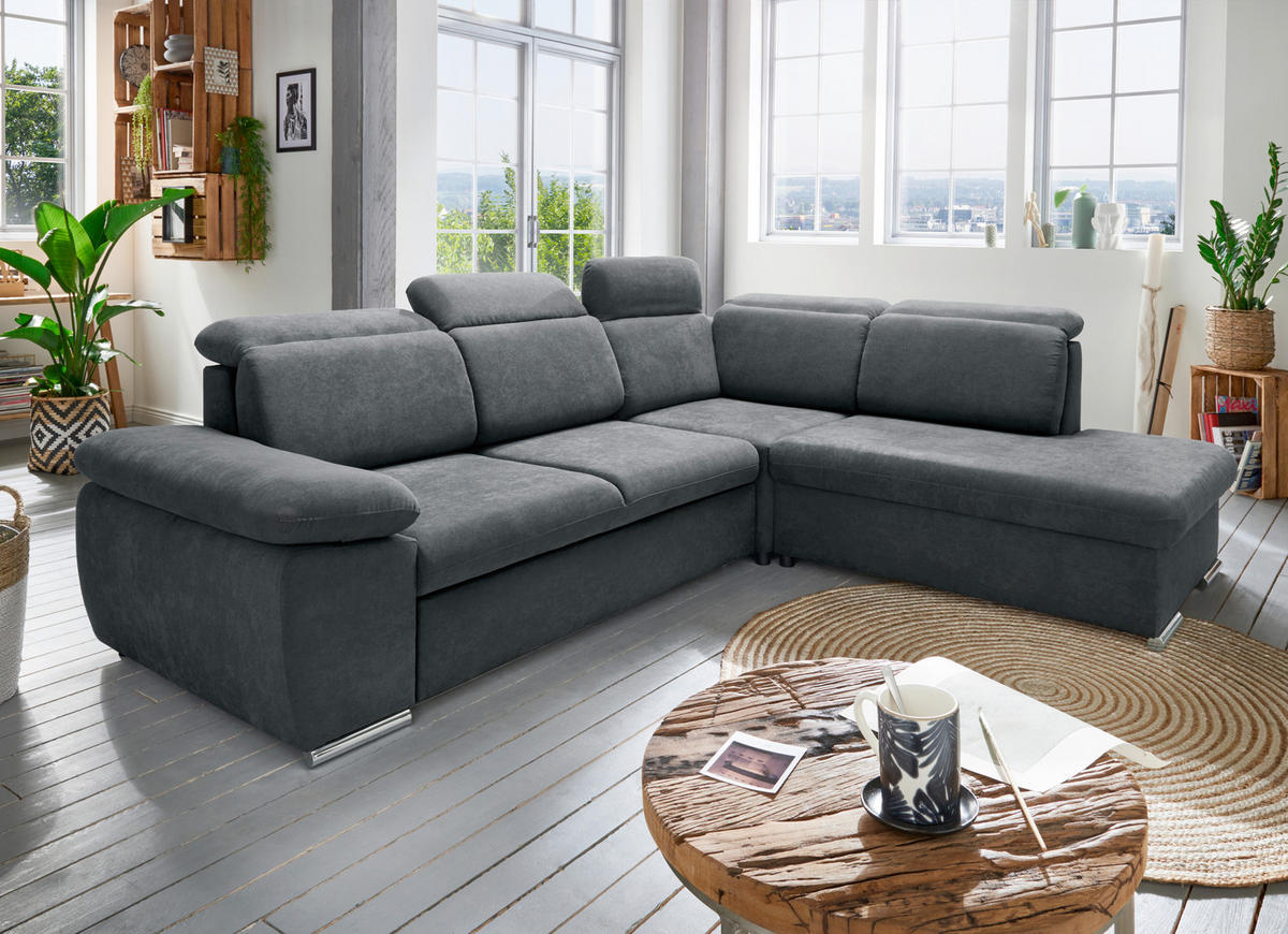 ECKSOFA Anthrazit Mikrofaser  - Chromfarben/Anthrazit, Design, Textil/Metall (283/228cm) - Livetastic