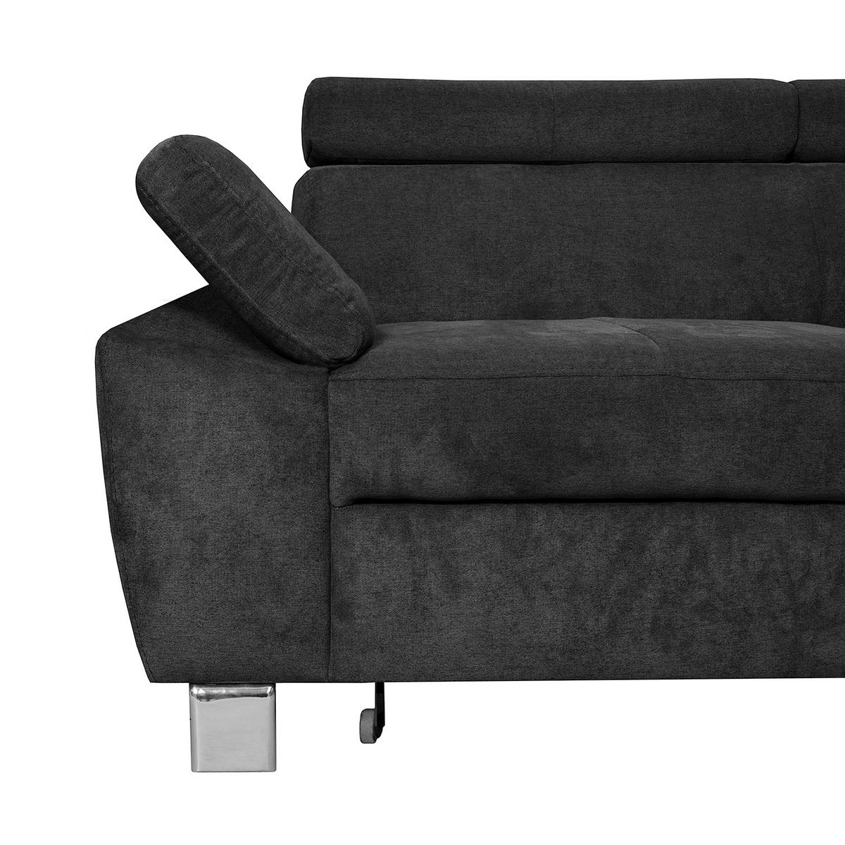 ECKSOFA Schwarz Mikrofaser  - Chromfarben/Schwarz, Design, Textil/Metall (248/208cm) - Livetastic