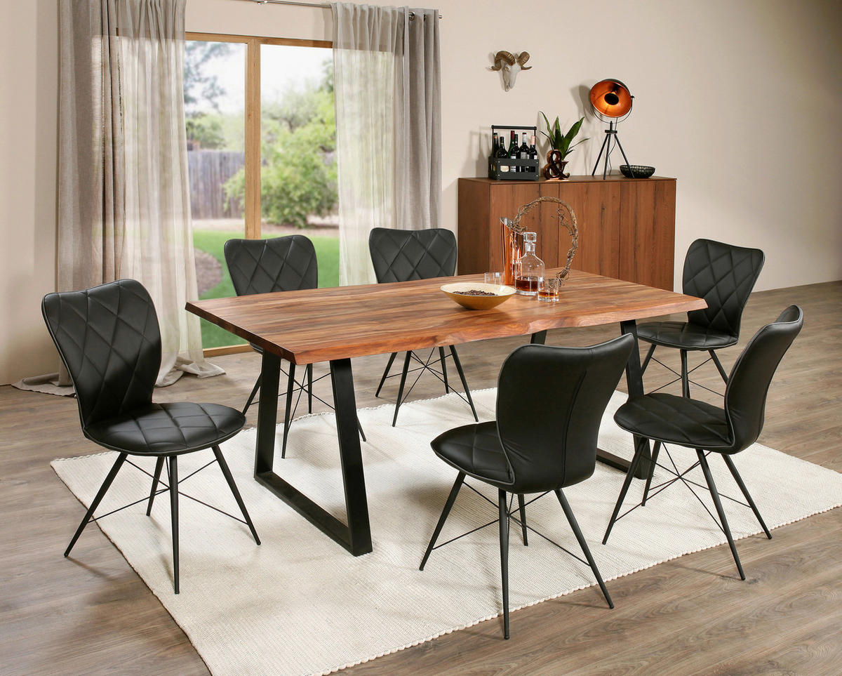 JEDILNA MIZA, masivno indijski rožni les črna, barve indijskega rožnega lesa  - črna/barve indijskega rožnega lesa, Trendi, kovina/les (200/76/100cm) - Carryhome