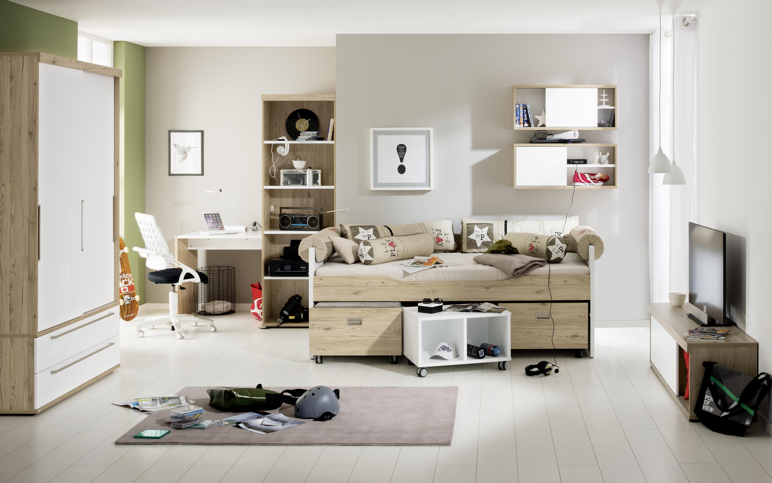 SCHRANK Weiß, Eichefarben - Eichefarben/Weiß, Design, Holzwerkstoff (96/201,3/62,5cm) - Paidi