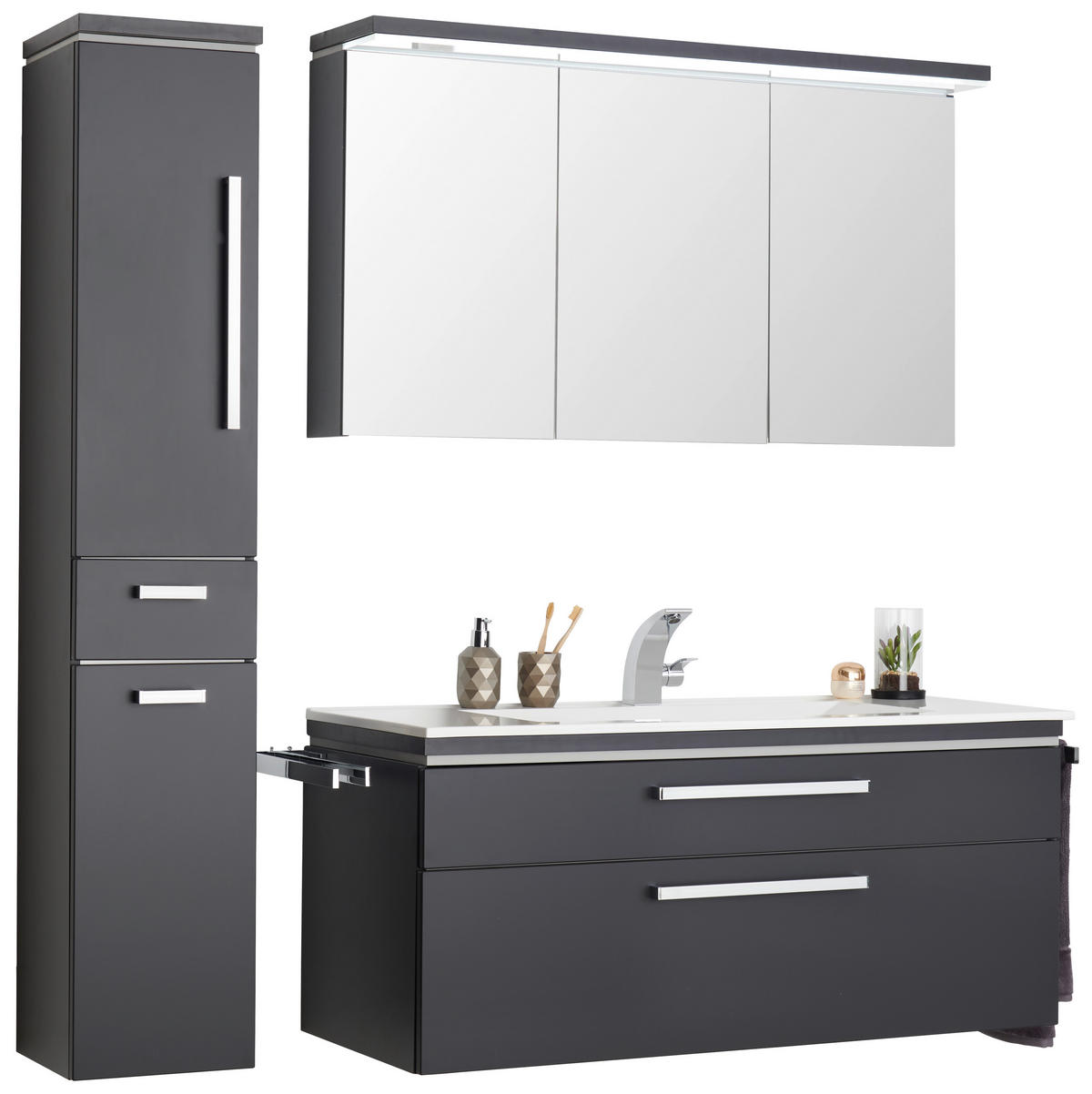 BADEZIMMER  in 122 cm  - Weiß/Grau, Design, Glas/Holzwerkstoff (122cm) - Novel