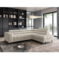 ECKSOFA FERUCCE Creme Teddystoff Bettkasten, Kopfteilverstellung  - Creme/Schwarz, Design, Textil/Metall (276/200cm) - MID.YOU