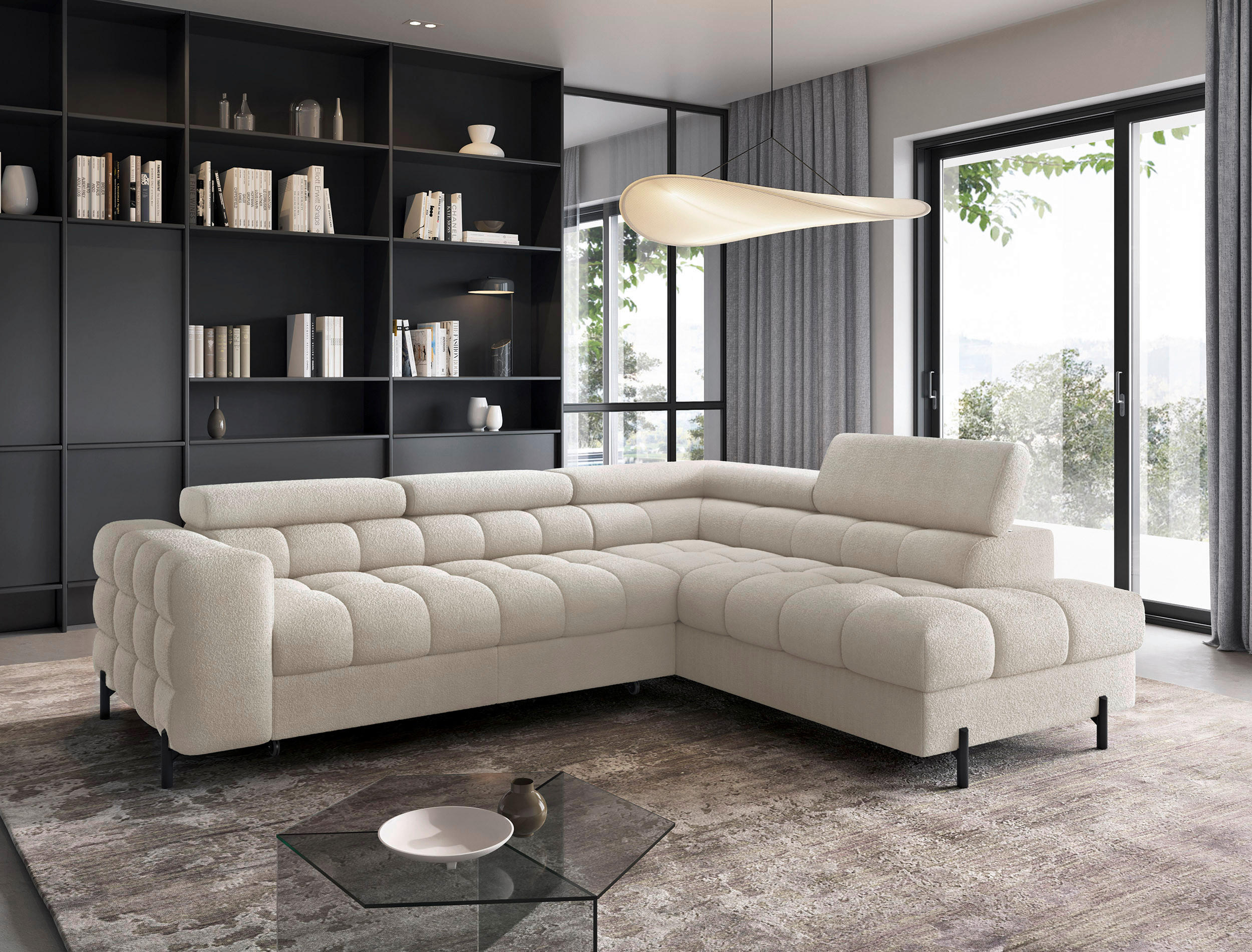 P & B ROHOVÁ SEDAČKA, textil, krémová
