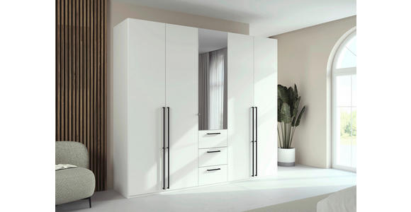 DREHTÜRENSCHRANK 251/235/61 cm,  in Weiß, 5-türig  - Chromfarben/Schwarz, Basics, Glas/Holzwerkstoff (251/235/61cm) - Novel