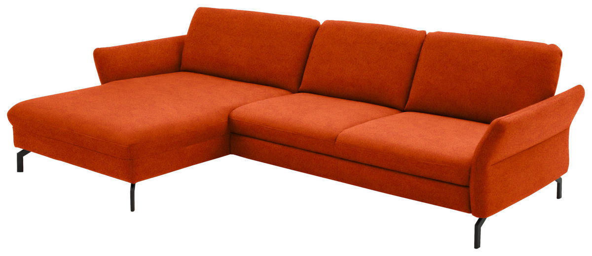 ECKSOFA in Velours Orange  - Schwarz/Orange, Design, Textil/Metall (179/306cm) - Beldomo System