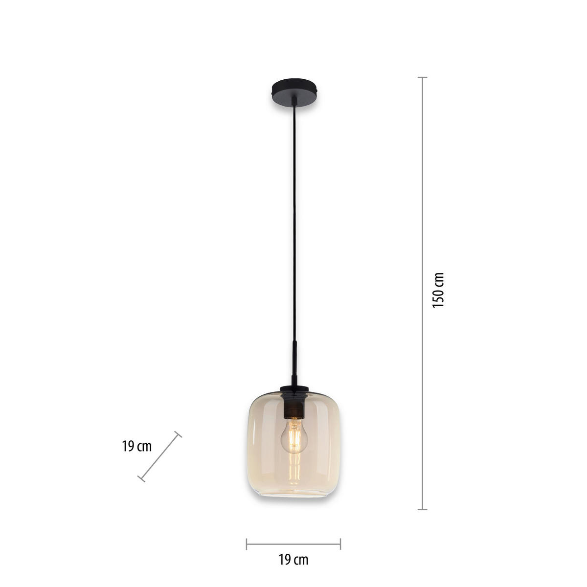 HÄNGELEUCHTE 19/19/150 cm   - Schwarz, Design, Kunststoff/Metall (19/19/150cm) - Paul Neuhaus