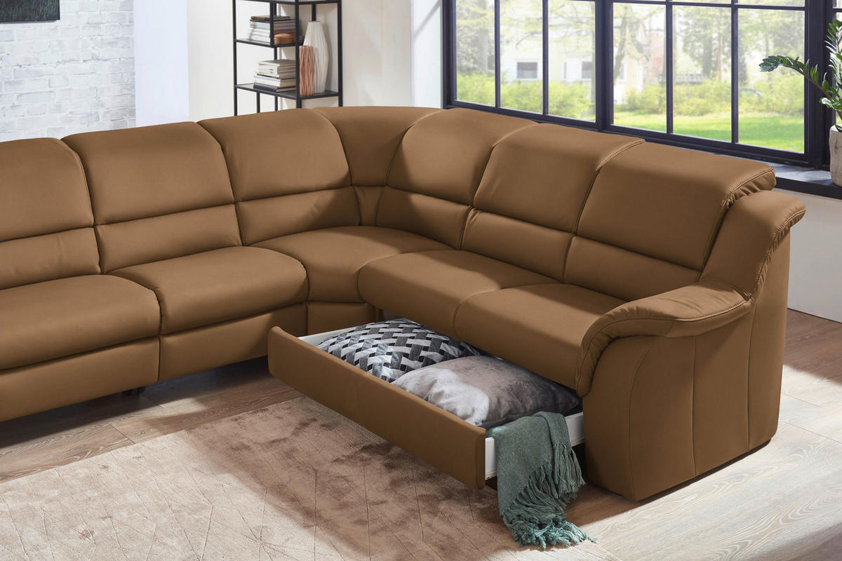 ECKSOFA  in Echtleder Haselnussfarben  324/260 cm  - Chromfarben/Haselnussfarben, KONVENTIONELL, Leder/Kunststoff (324/260cm) - Cantus