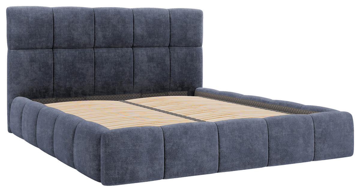 POLSTERBETT 180/200 cm,  in Blaugrau, gepolstertes Kopfteil, Lattenrost, Bettkasten,  - Blaugrau/Schwarz, MODERN, Holz/Holzwerkstoff (180/200cm) - MID.YOU