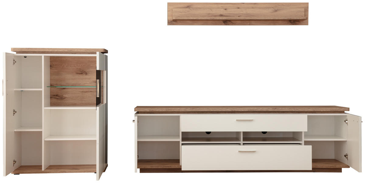 HYLLKOMBINATION  i vit, ekfärgad  310/181/50 cm  - vit/nickelfärgad, Design, metall/trämaterial (310/181/50cm) - Livetastic