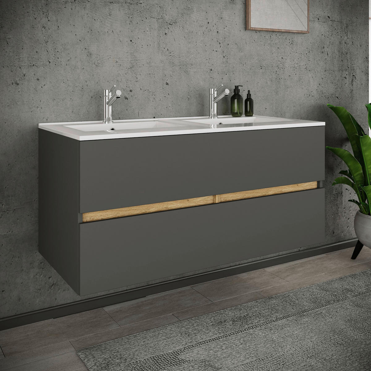 BADEZIMMER 2-teilig  in  - Honigeiche/Anthrazit, Trend, Keramik/Holzwerkstoff (112/51/47cm) - MID.YOU