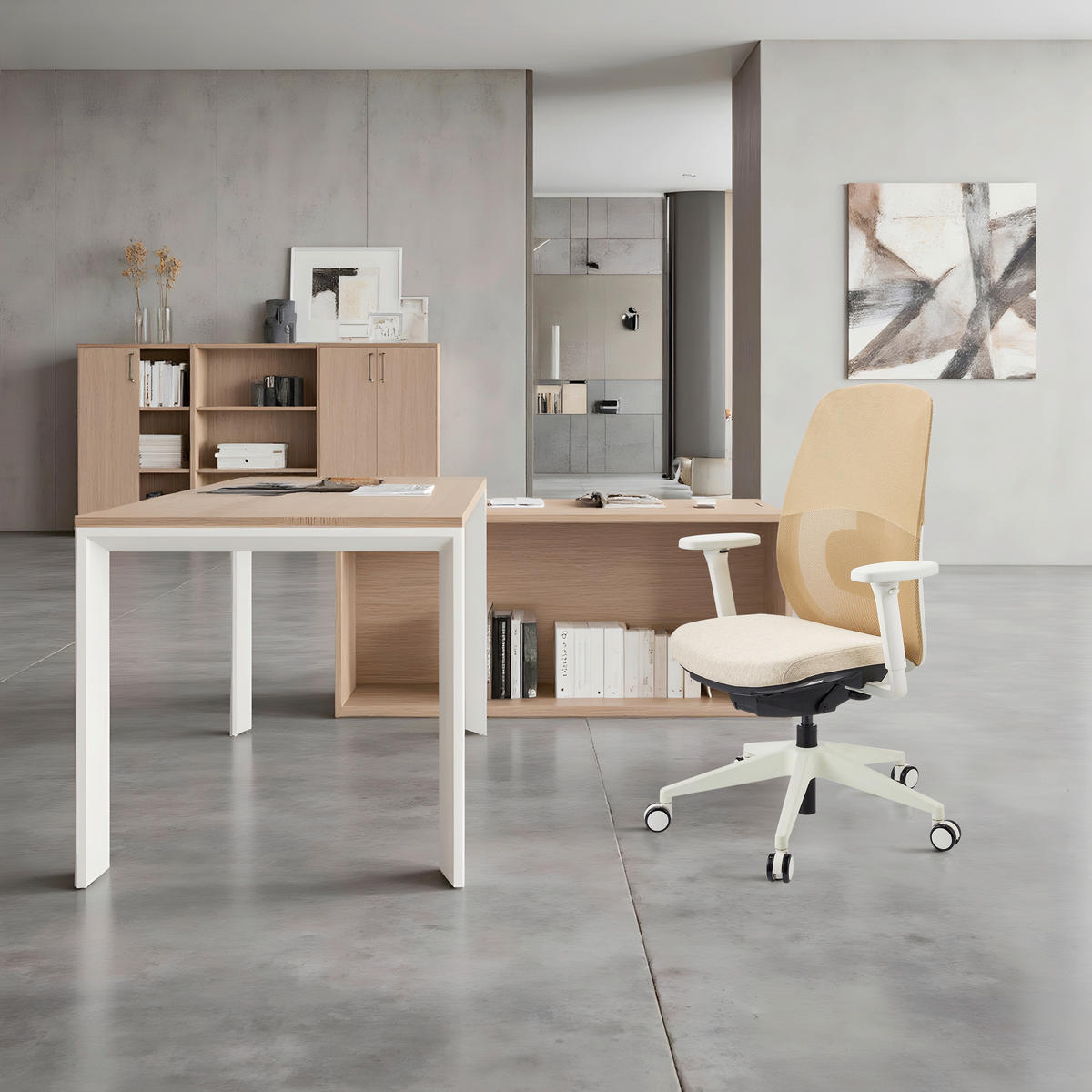 DREHSTUHL Flachgewebe Beige  - Beige/Weiß, MODERN, Kunststoff/Textil (71/112/66cm) - MID.YOU