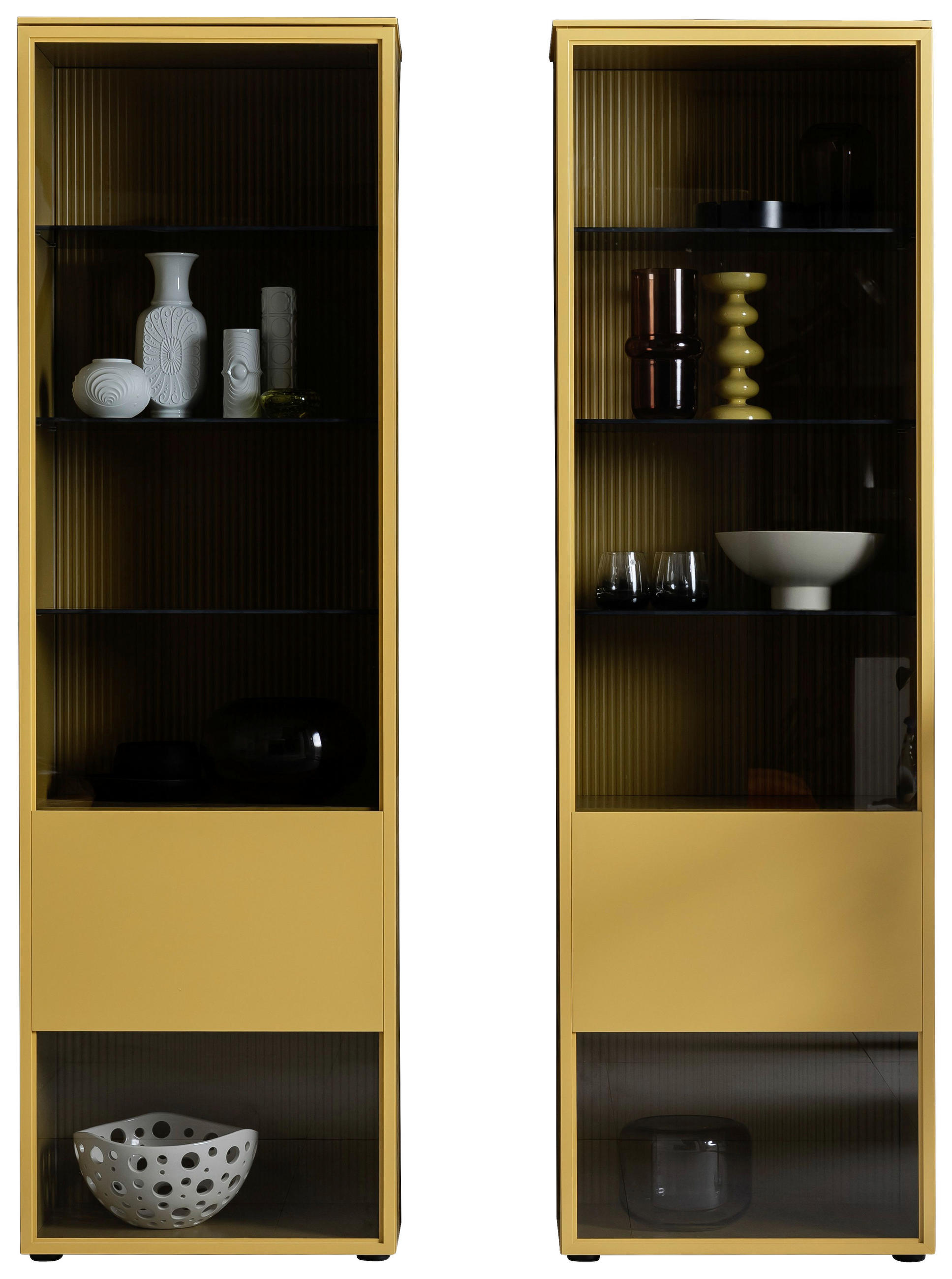 VITRINENKOMBINATION Currygelb  140/200,8/45 cm  - Currygelb, Design, Glas/Holzwerkstoff (140/200,8/45cm) - Schöner Wohnen