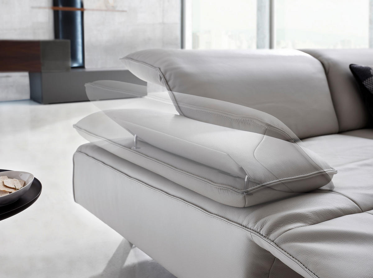 ECKSOFA in Echtleder Hellgrau  295/231 cm  - Dunkelgrau/Anthrazit, Design, Leder/Metall (295/231cm) - Johann Jakob