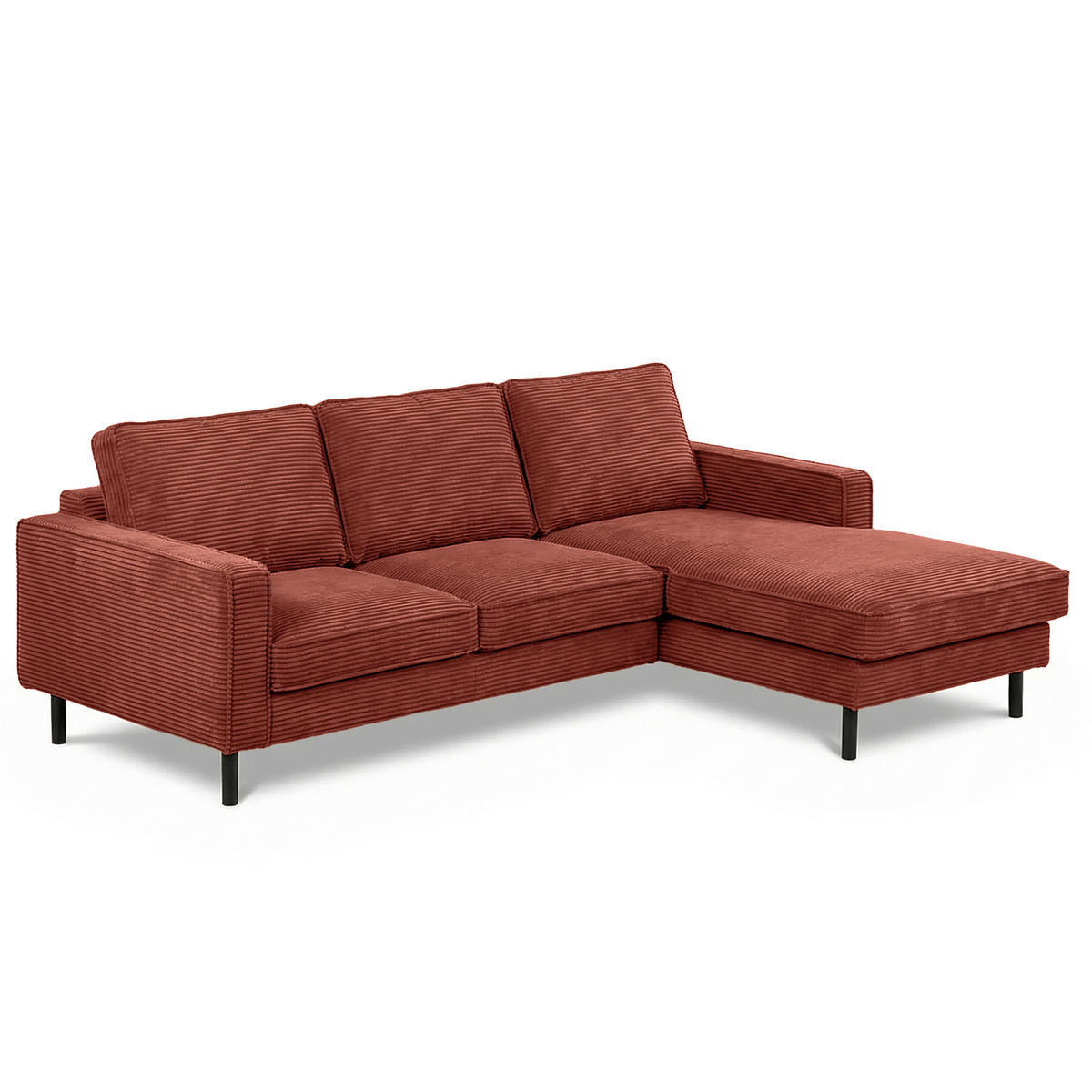 ECKSOFA  in Cord Rot Rücken echt  238/166 cm  - Rot/Schwarz, Design, Textil/Metall (238/166cm) - Livetastic