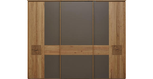 SCHIEBETÜRENSCHRANK 3-türig Wildeiche furniert, massiv Braun, Eichefarben - Eichefarben/Braun, Design, Glas/Holz (301,9/240,3/67,2cm) - Valnatura