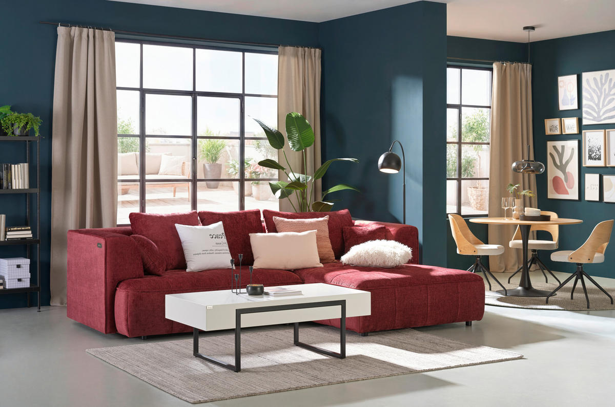 ECKSOFA Kirschrot Webstoff Zierkissen, Rückenkissen  - Schwarz/Kirschrot, Design, Kunststoff/Textil (288/188cm) - Welnova