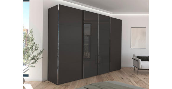 SCHWEBETÜRENSCHRANK 316/223/68 cm 4-türig Graphitfarben, Schwarz - Chromfarben/Graphitfarben, KONVENTIONELL, Glas/Holzwerkstoff (316/223/68cm) - Novel