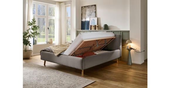 POLSTERBETT 160/200 cm  in Grau  - Eichefarben/Birkefarben, Design, Holz/Textil (160/200cm) - Xora