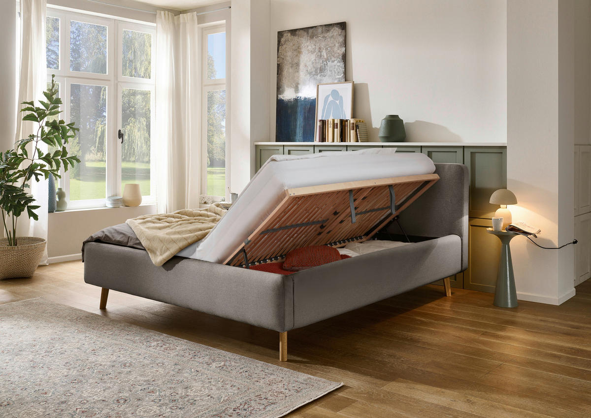 POLSTERBETT 180/200 cm  in Grau  - Eichefarben/Birkefarben, Design, Holz/Textil (180/200cm) - Xora