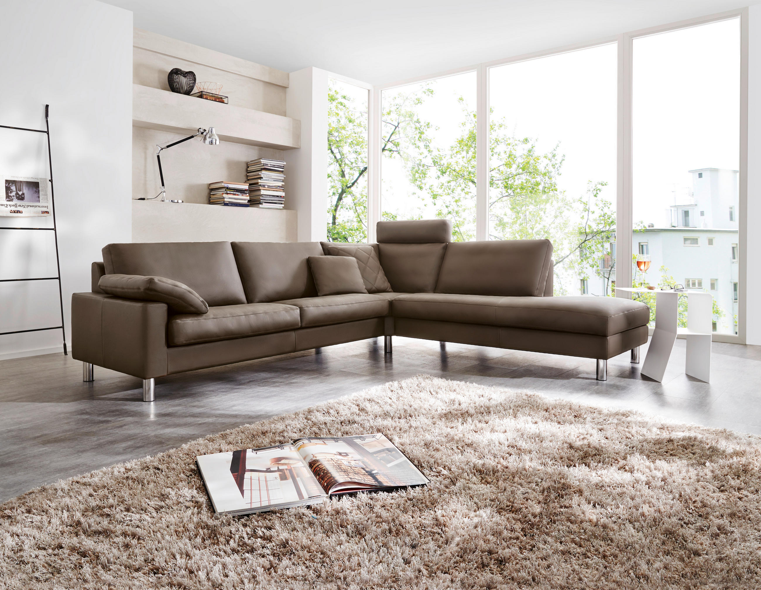 ECKSOFA in Echtleder Dunkelbraun  280/249 cm  - Chromfarben/Dunkelbraun, Design, Leder/Metall (280/249cm) - Erpo