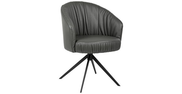 ARMLEHNSTUHL  in Eisen Echtleder pigmentiert  - Anthrazit/Schwarz, Design, Leder/Metall (63/82/62,5cm) - Dieter Knoll