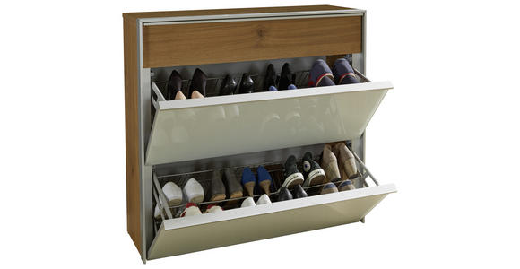 SCHUHSCHRANK Weiß, Eichefarben, Alufarben  - Eichefarben/Alufarben, Design, Glas/Holzwerkstoff (102/98/34cm) - Dieter Knoll