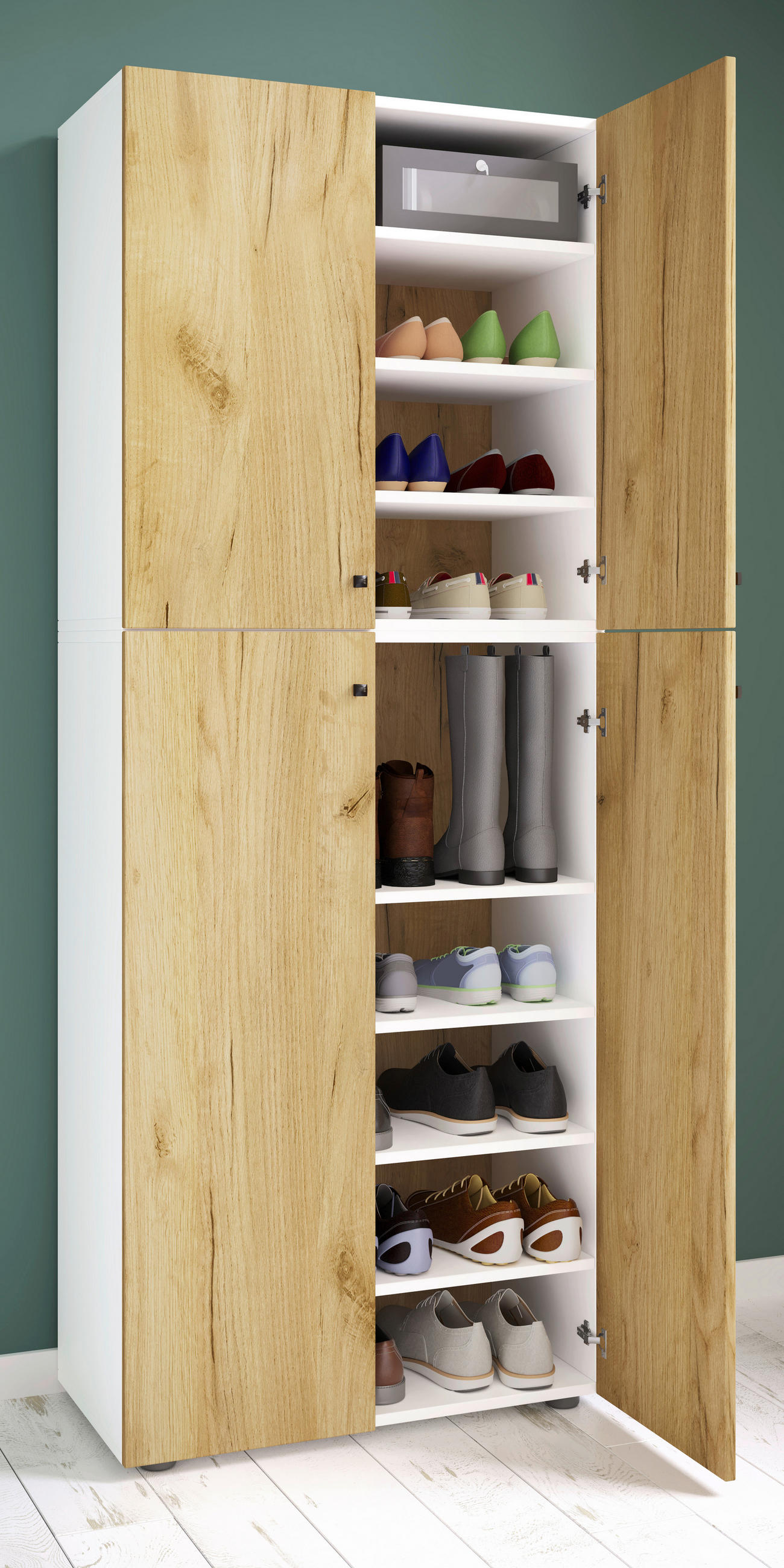 SCHUHSCHRANK Lona  in 70/182/39 cm  - Honigeiche/Weiss, Design, Holzwerkstoff/Kunststoff (70/182/39cm) - MID.YOU