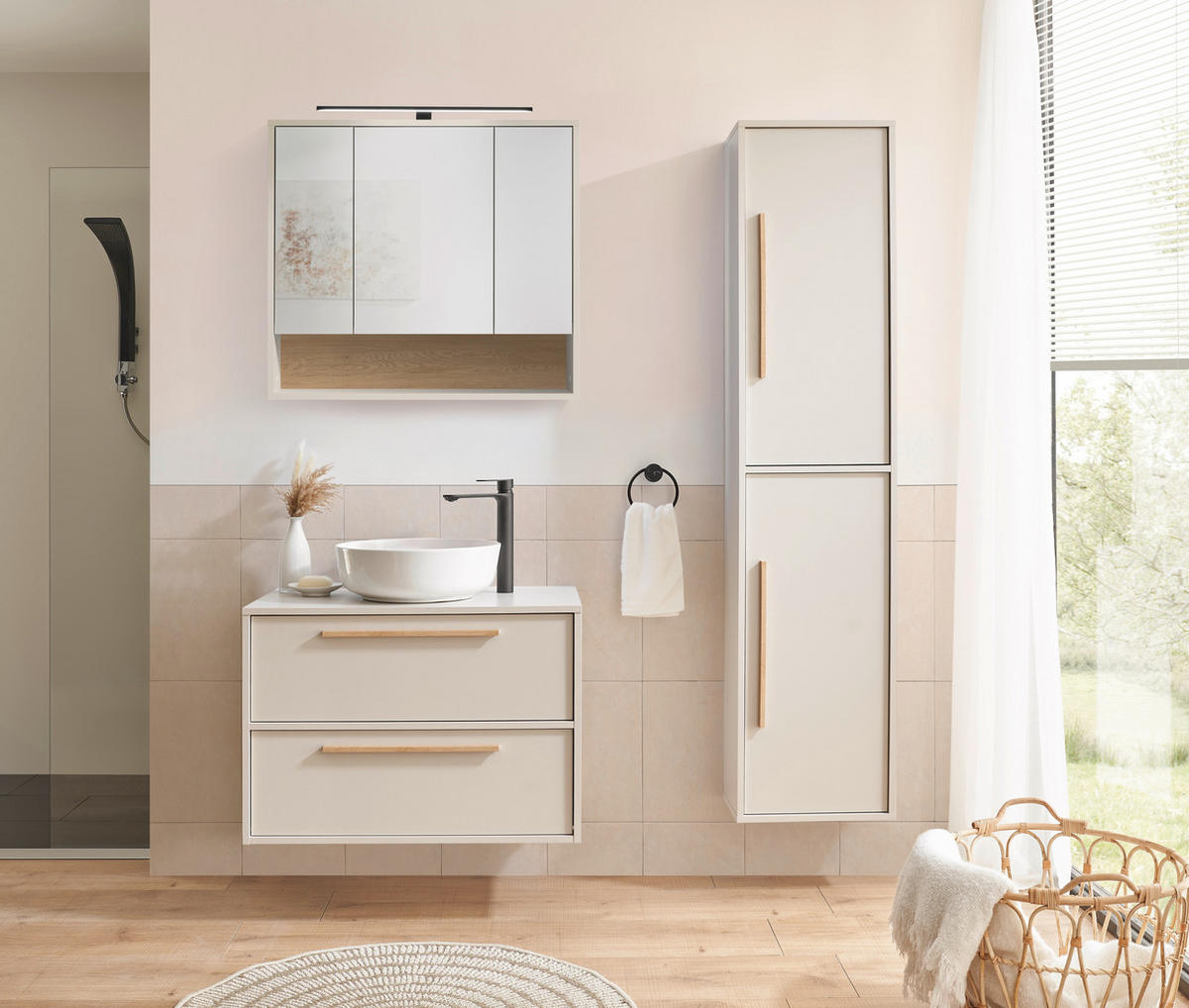 TÜKRÖS SZEKRÉNY 80/72/21 cm  - kasmírszínű, Design, faalapú anyag/üveg (80/72/21cm) - home24