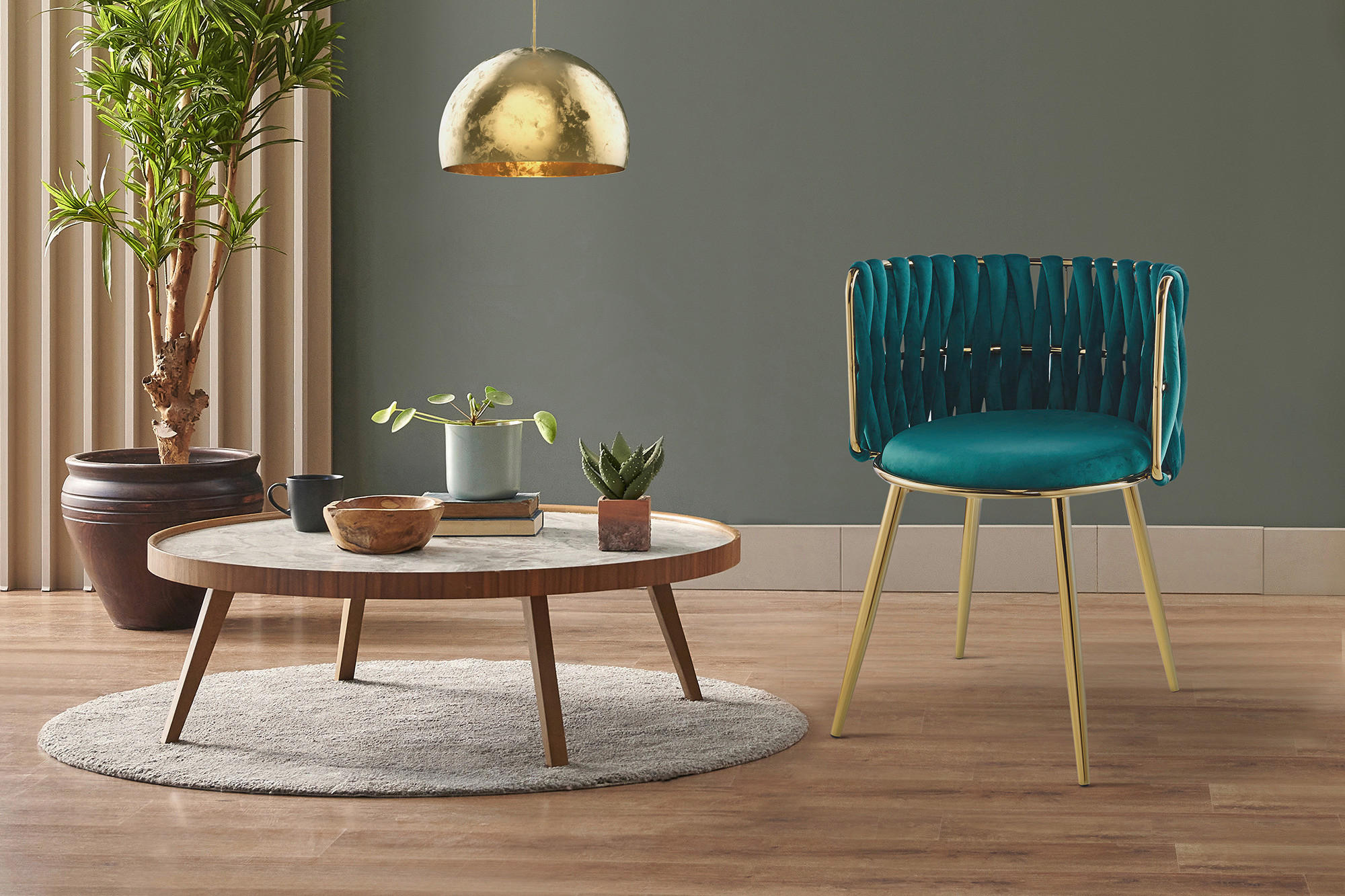 STOL MED ARMSTÖD SET 2 styck järn  - grön/guldfärgad, Design, metall/plast (57/80/53cm) - Kayoom