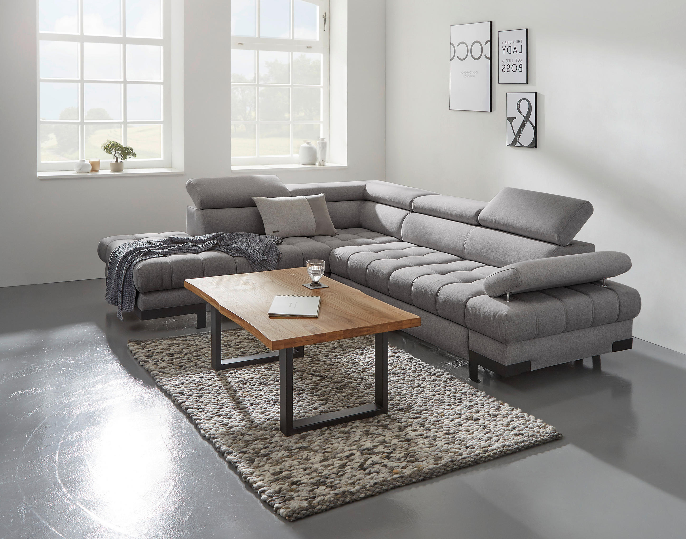 WOHNLANDSCHAFT Anthrazit Webstoff - Anthrazit/Schwarz, Design, Textil/Metall (223/263cm) - Welnova