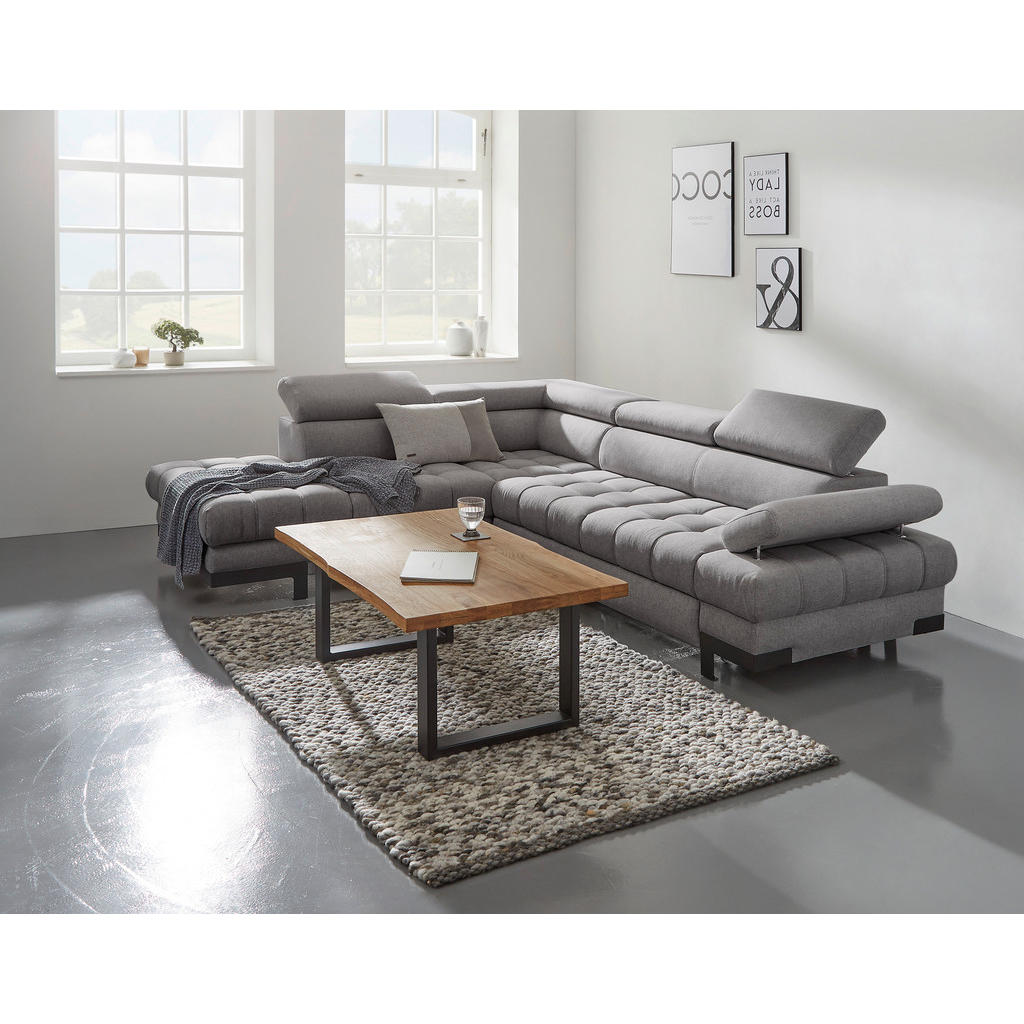 Thumbnail - Welnova Ecksofa, Anthrazit, Textil, 5-Sitzer, Ottomane links, L-Form, 263x223 cm, Typenauswahl, Stoffauswahl, Rücken ech...